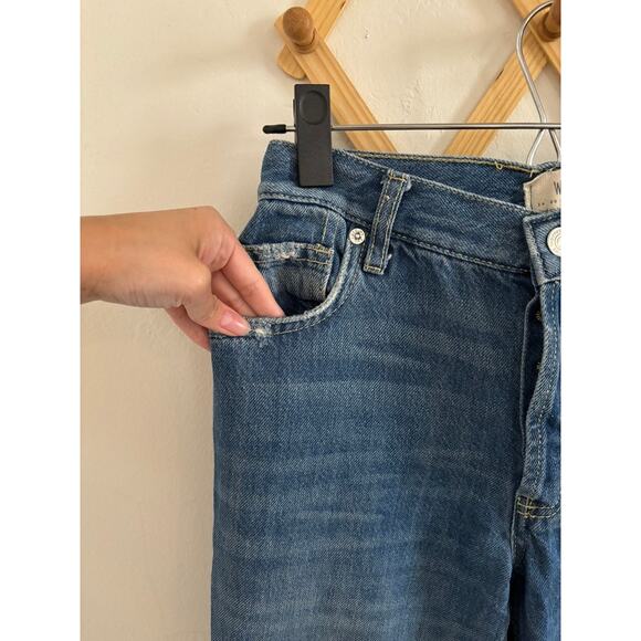 Free People Jeans Women's 26 Blue Maggie Mid Rise Straight Leg Raw Hem Buttons - Picture 6 of 11